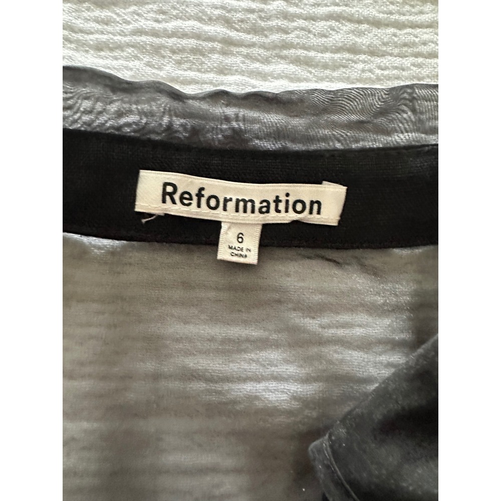 Reformation Black Linen Sheer Organza Puff Sleeve Button Front Top Size 6 - Picture 5 of 7